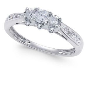 Solid white gold real diamond ring